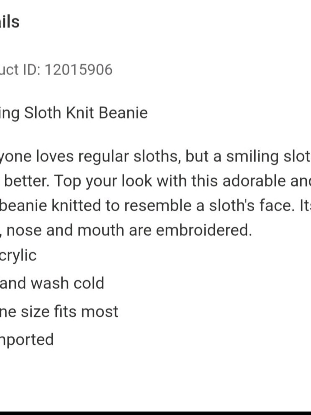 Hot Topic Smiling Sloth Knit Beanie and Sloth Face Crocheted Glomitts - New